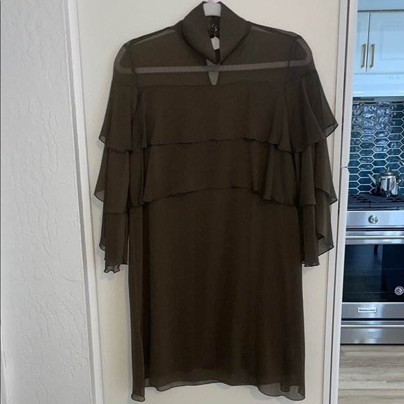 Zara Elegant Olive Green Chiffon Layered Dress | M - Picture 1 of 8